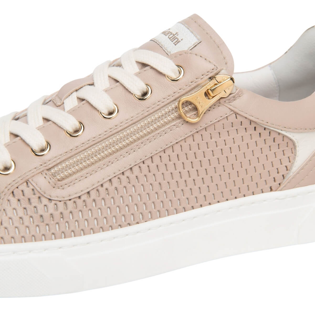 Sneakers Nero Giardini Nude da donna in pelle con zip.
