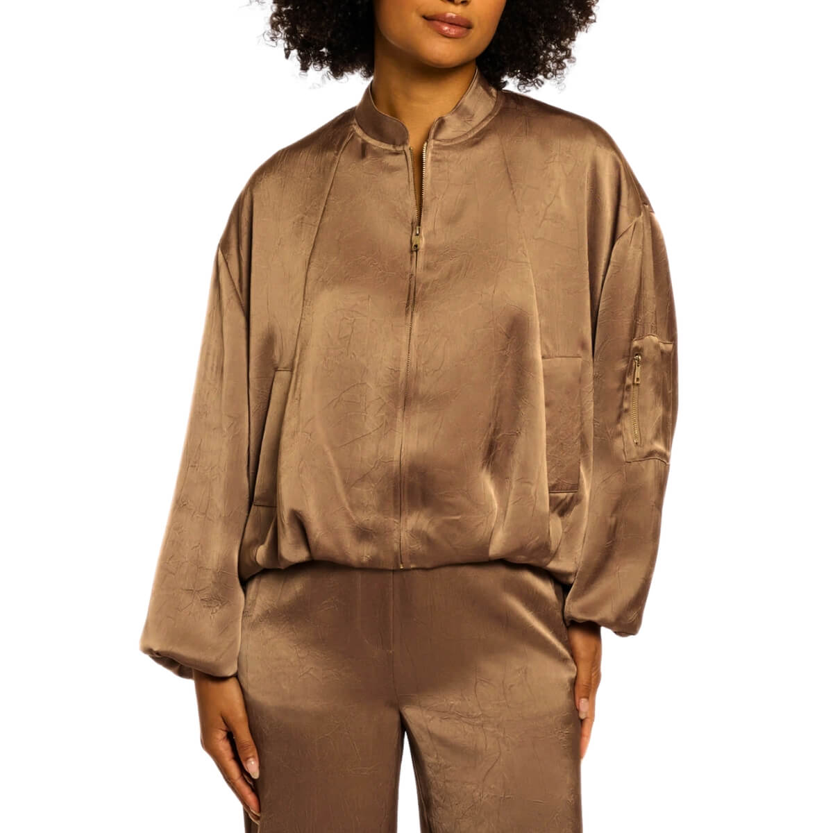 RINO&PELLE BOMBER FLORE SATIN MARRONE