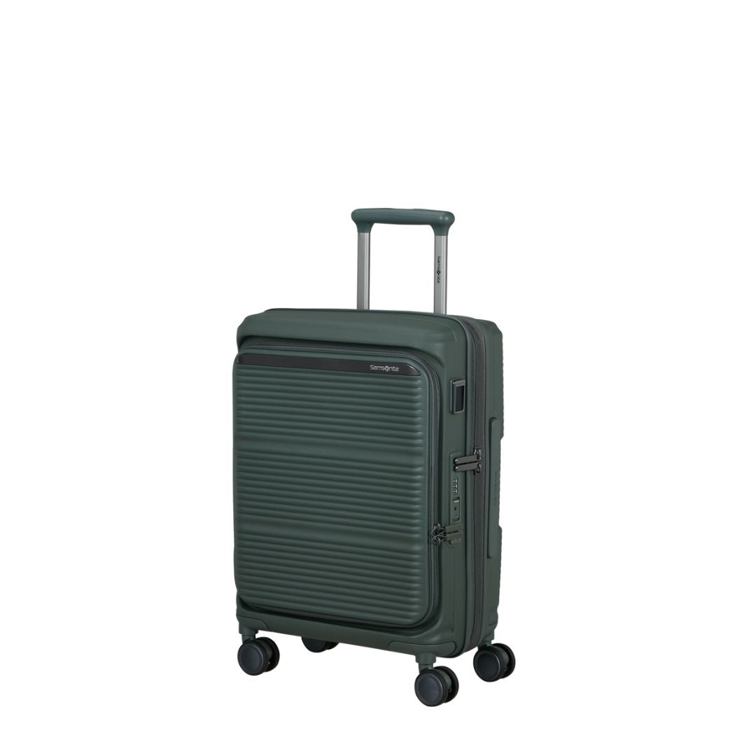 Trolley rigido Samsonite Paralux Stone Gray vista laterale
Dettaglio del guscio rigido riciclato Samsonite Paralux olive