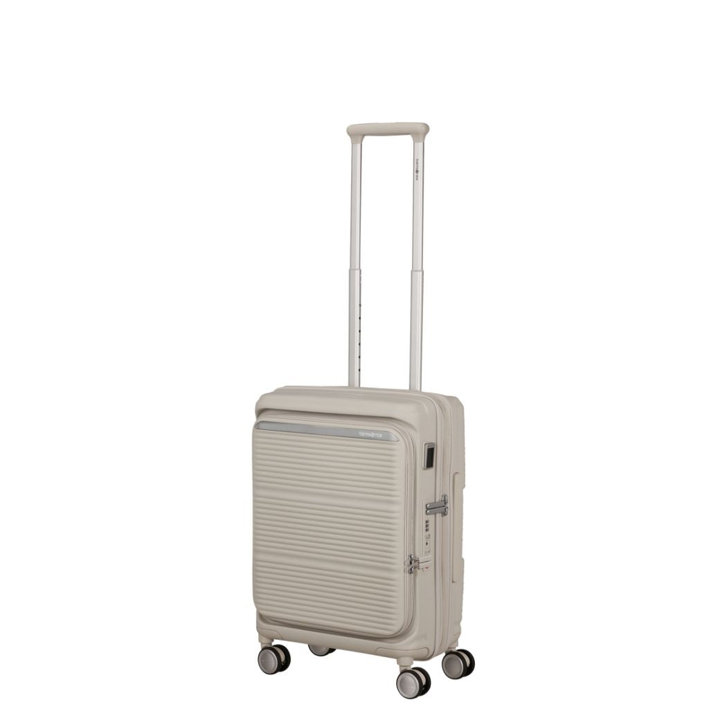 Trolley rigido Samsonite Paralux Stone Gray vista frontale
Dettaglio del guscio rigido riciclato Samsonite Paralux Stone Grey