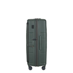 aligia grande Samsonite Paralux Olive vista laterale
Dettaglio guscio rigido e pannello frontale valigia Samsonite Paralux Olive