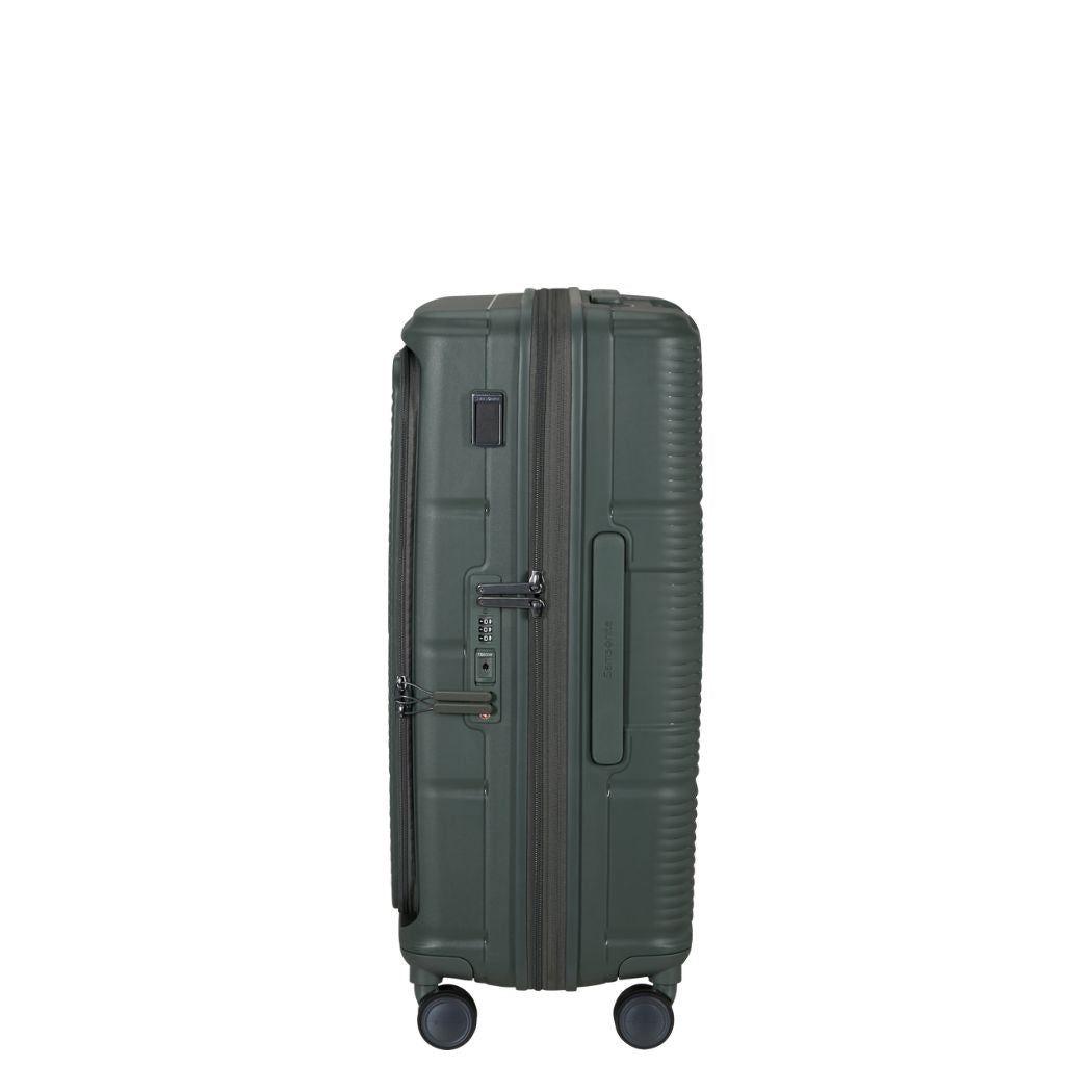 Valigia media Samsonite Paralux Olive vista laterale
Dettaglio guscio rigido e pannello frontale valigia Samsonite Paralux Olive