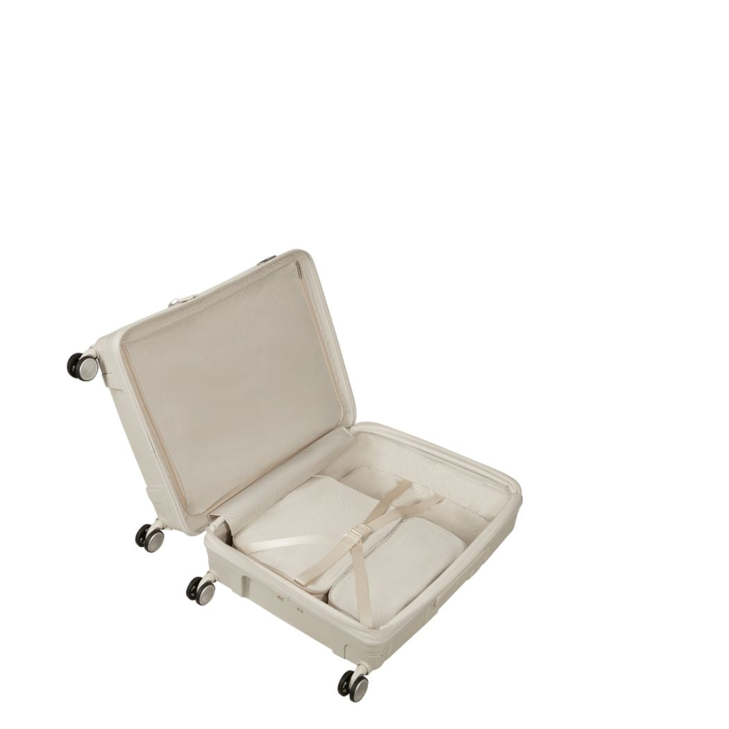 Valigia media Samsonite Paralux Olive vista interna
Dettaglio guscio rigido e pannello frontale valigia Samsonite Paralux Stone Grey