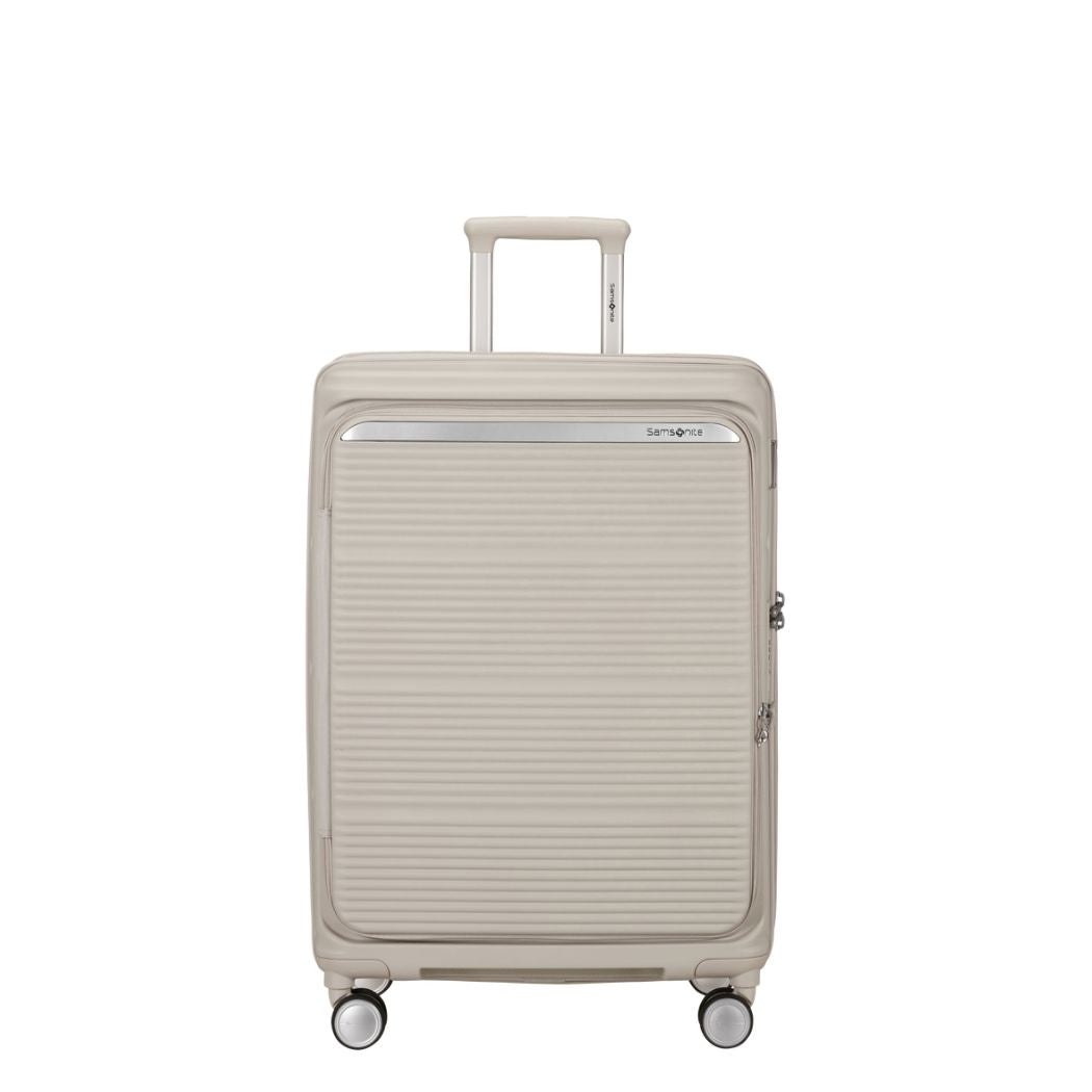 Valigia media Samsonite Paralux Olive vista frontale
Dettaglio guscio rigido e pannello frontale valigia Samsonite Paralux Stone Grey