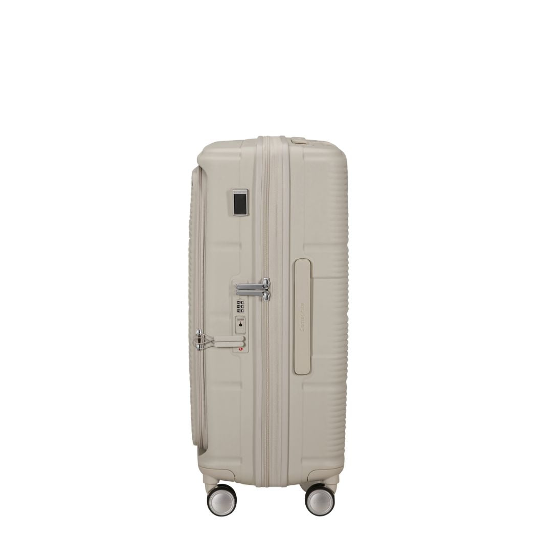 Valigia media Samsonite Paralux Olive vista laterale
Dettaglio guscio rigido e pannello frontale valigia Samsonite Paralux Stone Grey