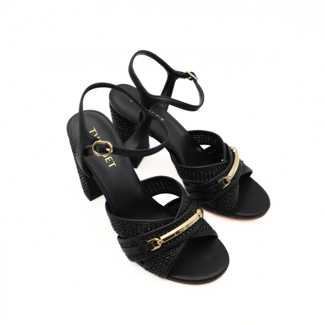 TWINSET SANDALO TGT024 RAFFIA NERO