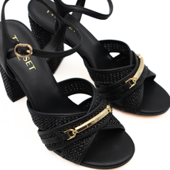 TWINSET SANDALO TGT024 RAFFIA NERO