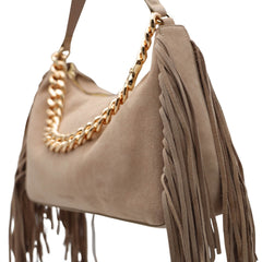 Borsa Twinset Liliane beige in pelle elegante con frange