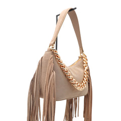 Borsa Twinset Liliane beige in vera pelle elegante con frange