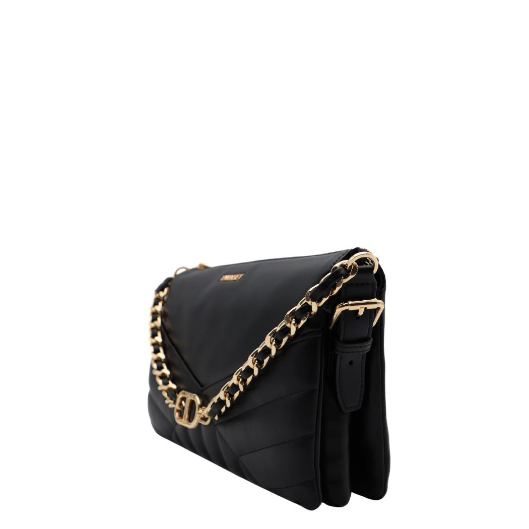 Dettaglio tracolla a catena e superficie simil-pelle della borsa TWINSET TB7322 Nero.