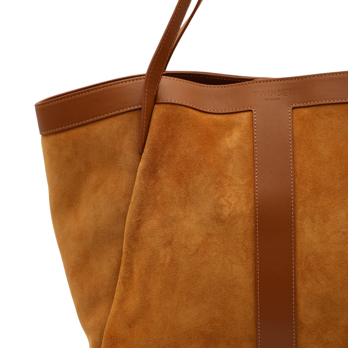 Dettaglio Borsa tote Twinset cuoio in vera pelle con cuciture a vista
