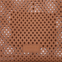 Borsa tote mocha Twinset in vera pelle laserata
