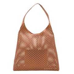 Borsa tote mocha Twinset in vera pelle laserata