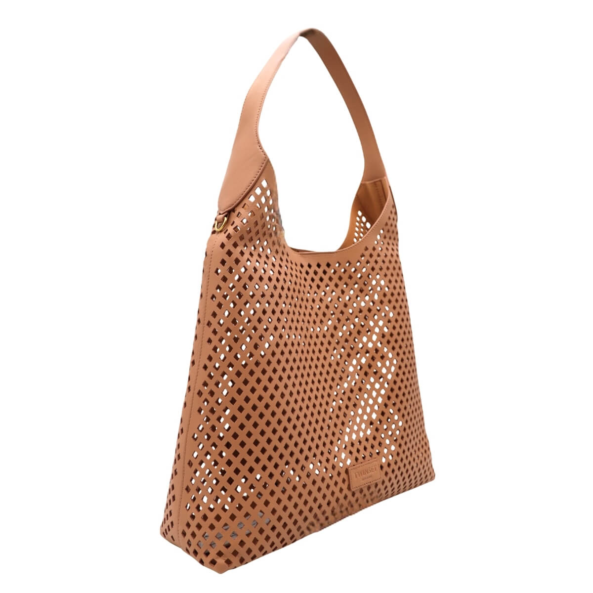 Borsa tote mocha Twinset in vera pelle laserata