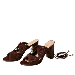 TWINSET SANDALI CON TACCO CROCHET 261TGT040 12110 MARRONE