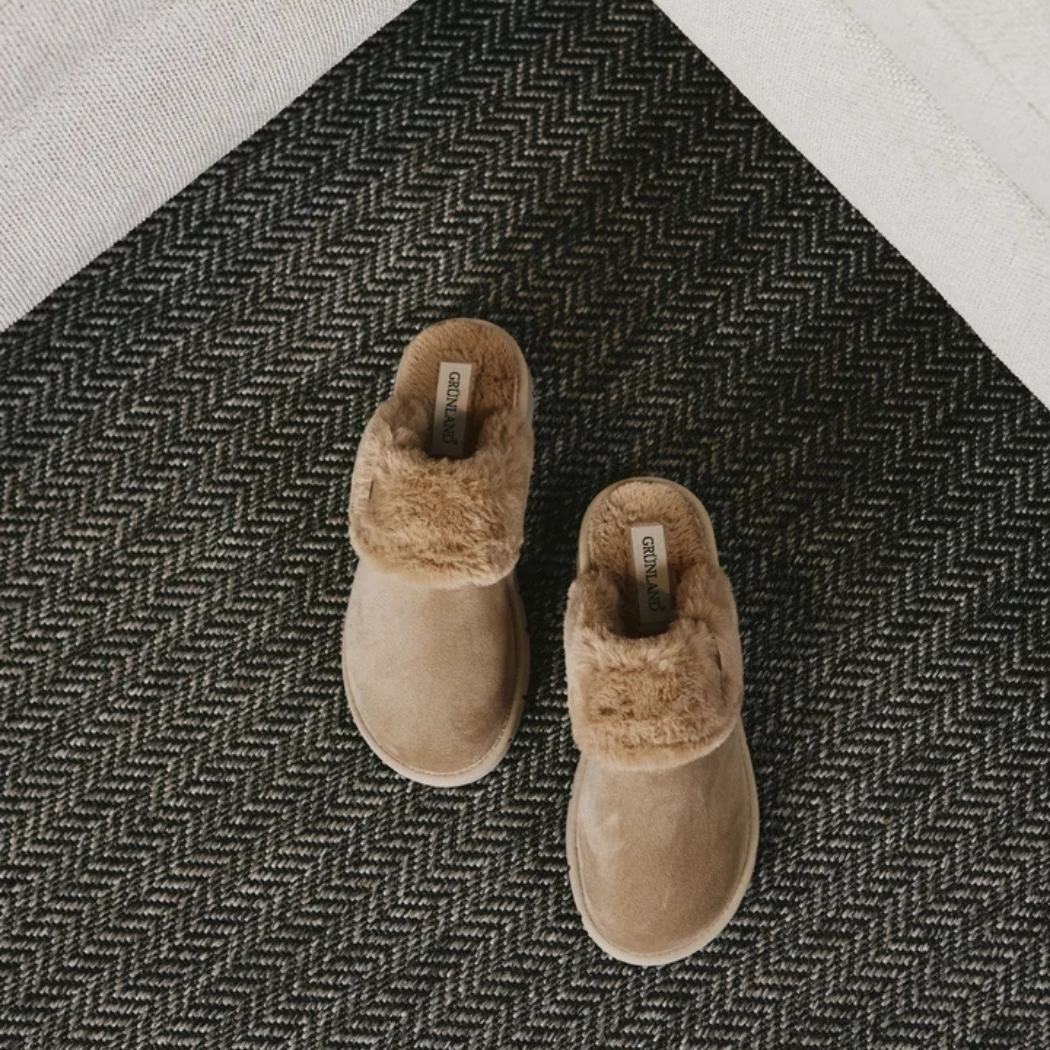 Ciabatta da donna Grünland LOXI CI3023 beige vista laterale con bordo in eco-pelliccia