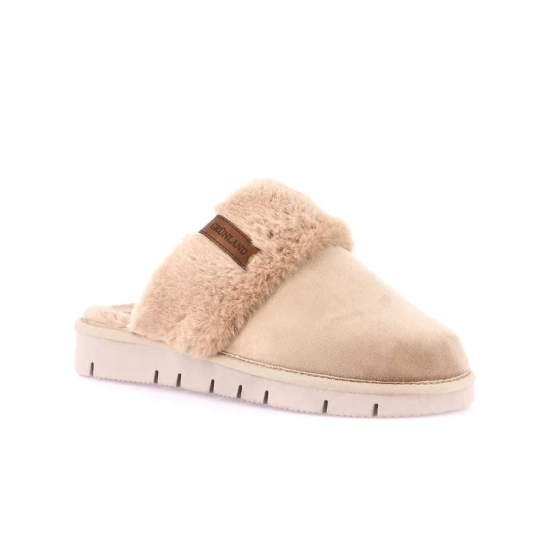 Ciabatta da donna Grünland LOXI CI3023 beige vista laterale con bordo in eco-pelliccia