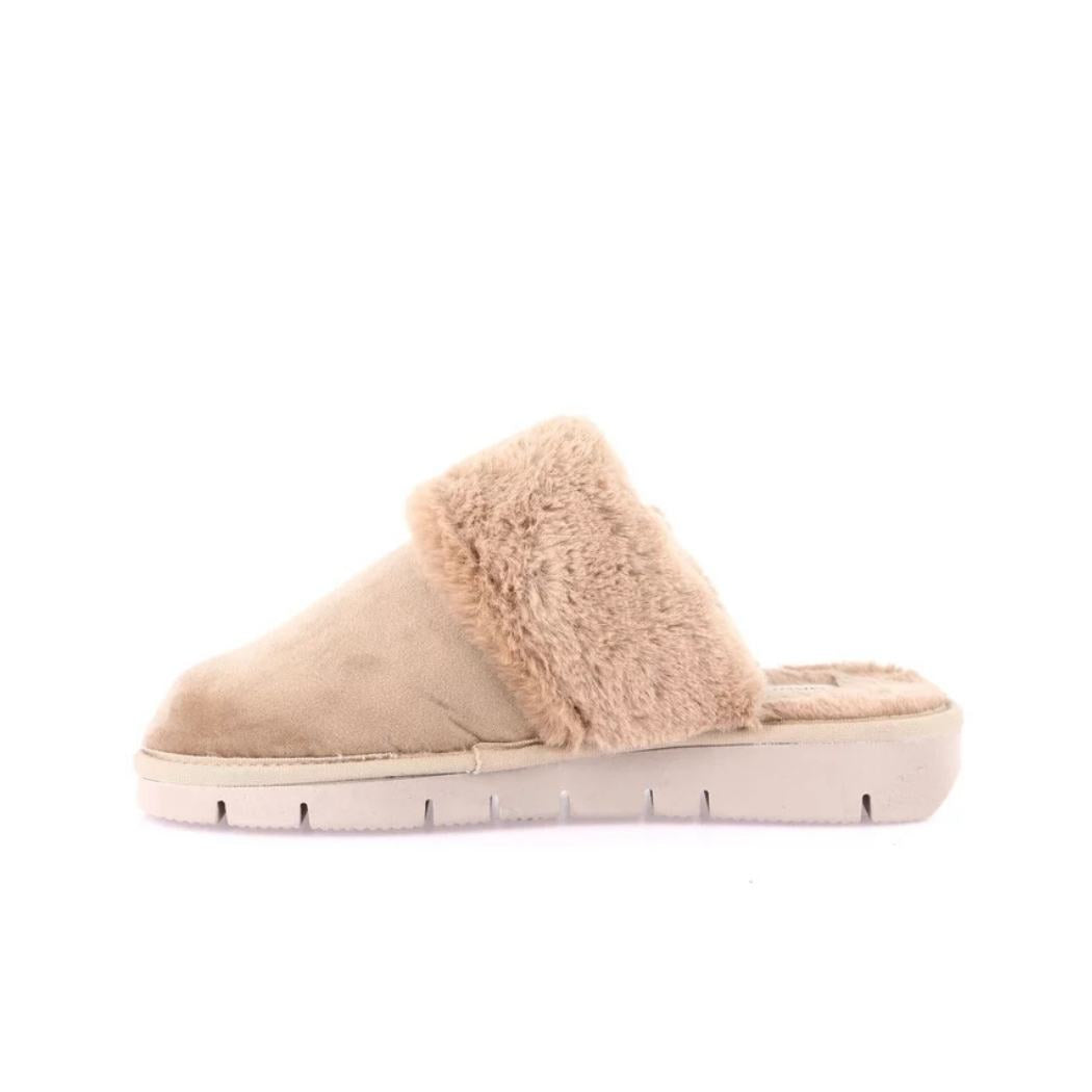 Ciabatta da donna Grünland LOXI CI3023 beige vista laterale con bordo in eco-pelliccia