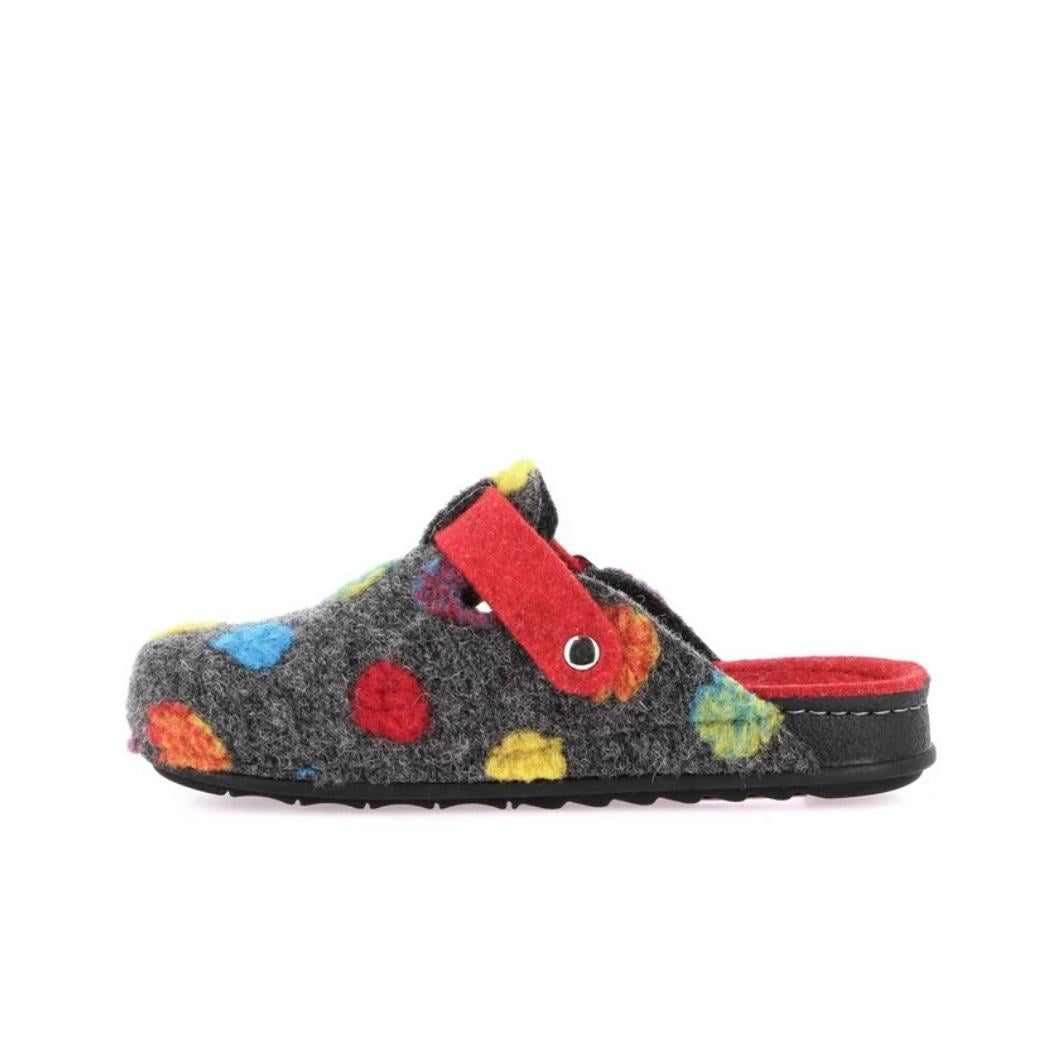 Ciabatta donna Grünland PILA CI2974 color antracite con fantasia a pois