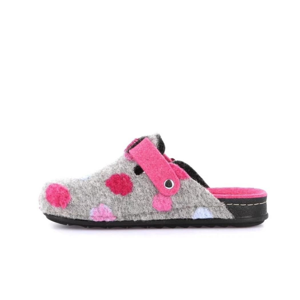 Ciabatta donna Grünland PILA CI2974 colore grigio con pois vista laterale